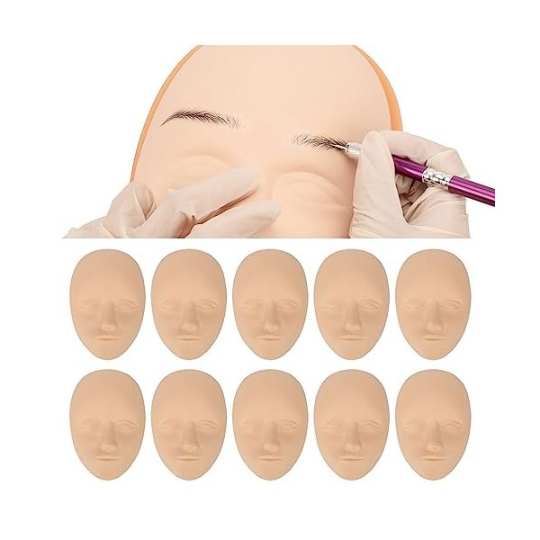 10pcs Peau de Visage de Pratique de Tatouage 3D, Peau de Pratique de Visage de Microblading de Silicone pour le Débutant