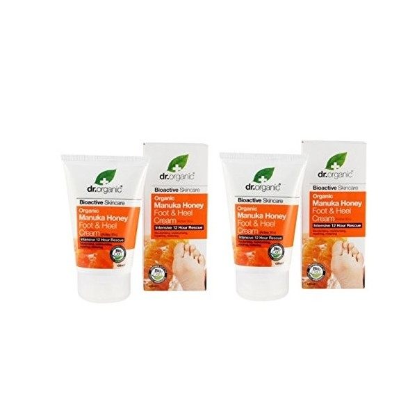 Dr. organic- Manuka Honey Crème Pieds et Talons 2 boîtes de 125 ml Lenitiva, hydratant, nourrissant