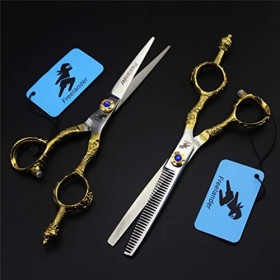 Ciseaux de Coupe de Cheveux Set - 6.0" Ciseaux de Coiffure Ciseaux Dilution Toilettage Styling Haut de Gamme Kit dor en Acie