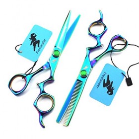 Couper Les Cheveux Ciseaux Vert 6.0" Set - Ciseaux de Coiffure Dents à effiler Ciseaux Toilettage Styling Haut de Gamme poign