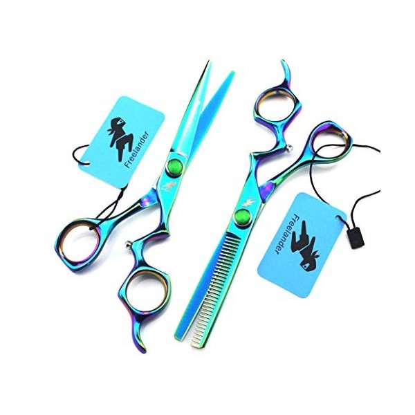 Couper Les Cheveux Ciseaux Vert 6.0" Set - Ciseaux de Coiffure Dents à effiler Ciseaux Toilettage Styling Haut de Gamme poign