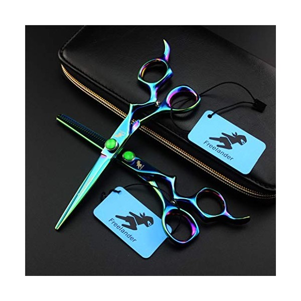 Couper Les Cheveux Ciseaux Vert 6.0" Set - Ciseaux de Coiffure Dents à effiler Ciseaux Toilettage Styling Haut de Gamme poign