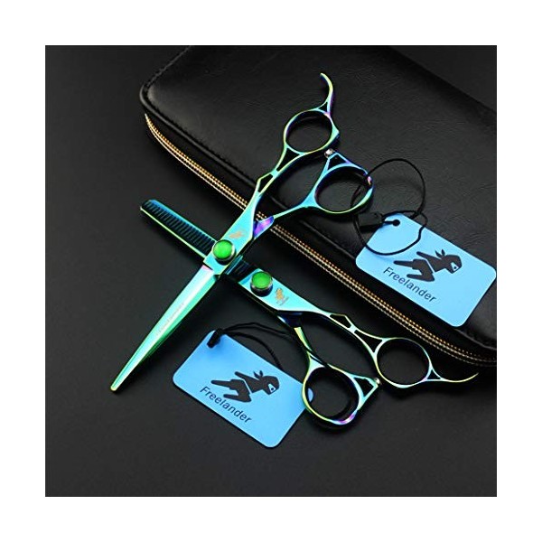 6.0" Coupe de Cheveux Ciseaux Vert Set - Ciseaux Coiffure Dents à effiler Ciseaux Toilettage Styling Kit Creux Poignée - Prof