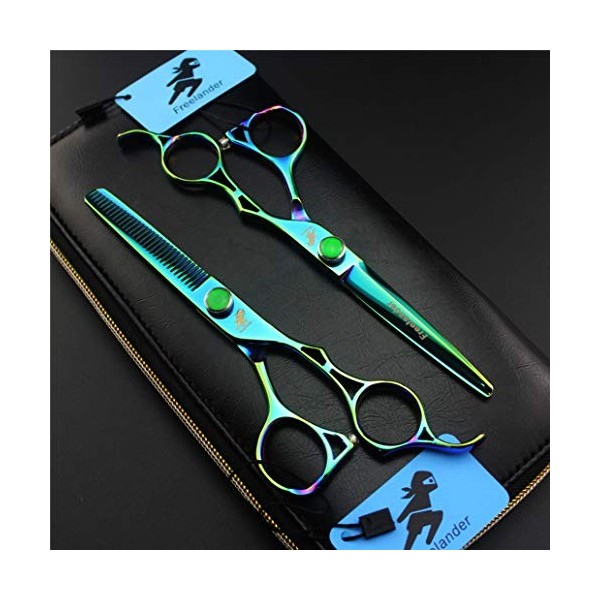 6.0" Coupe de Cheveux Ciseaux Vert Set - Ciseaux Coiffure Dents à effiler Ciseaux Toilettage Styling Kit Creux Poignée - Prof