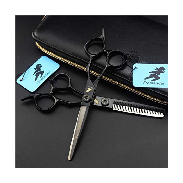 6.0" Ciseaux de Coupe de Cheveux Noir Set - Ciseaux Coiffure Dilution Styling Ciseaux toilettage en Acier Inoxydable Kit - Sa