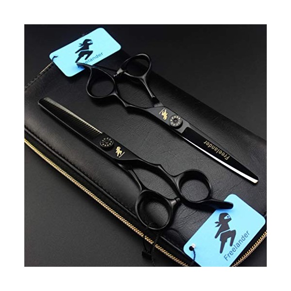 6.0" Ciseaux de Coupe de Cheveux Noir Set - Ciseaux Coiffure Dilution Styling Ciseaux toilettage en Acier Inoxydable Kit - Sa