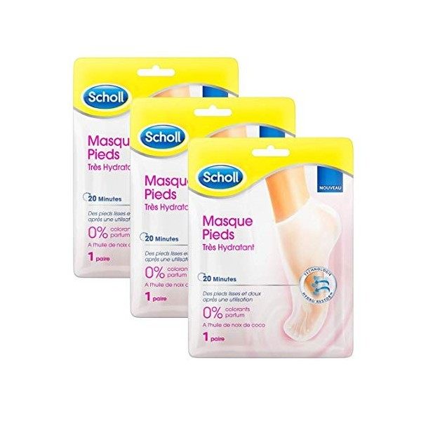 Scholl Masque Pieds Très Hydratant Huile de Coco - Lot de 3