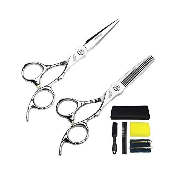 AXEMOORE Ciseaux de barbier professionnels 15,2 cm en acier inoxydable pour coupe de cheveux Ciseaux à effiler pour salon de 