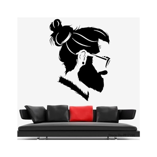 Décalques en vinyle pour salon de coiffure Coupe et rasages de cheveux Poster mural fenêtre murale Hipster Man Barbier autoco