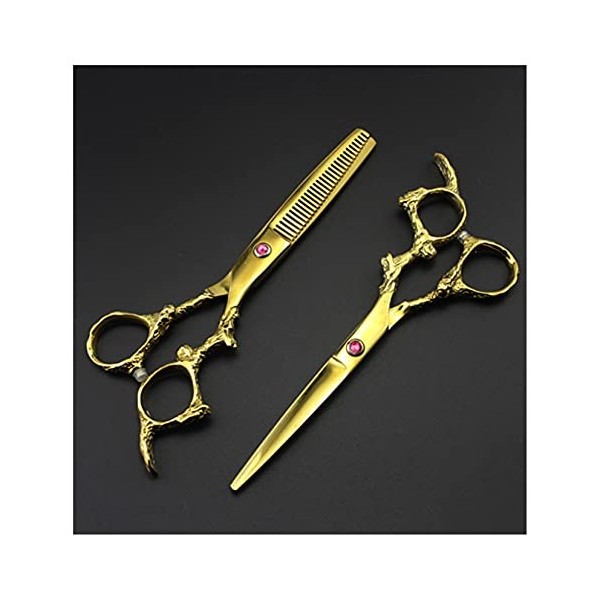 Ensemble de ciseaux de coiffure dorés de 15,2 cm, ciseaux de coiffure et ciseaux amincissants avec poignée dragon Ciseaux de 