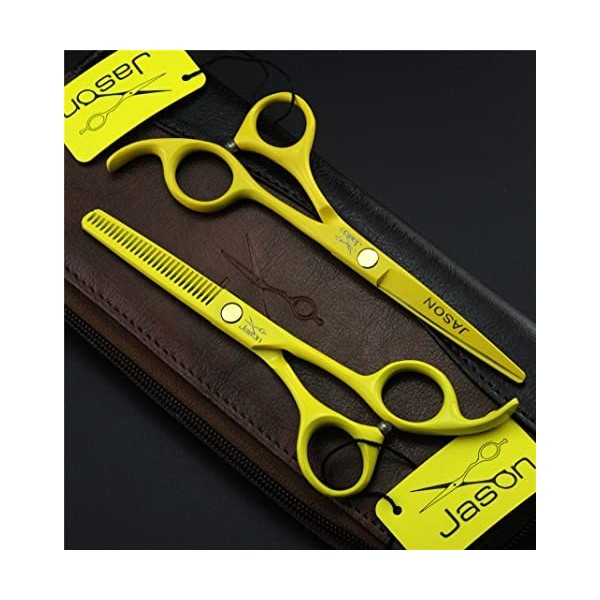 KOAIEZ Ensembles De Ciseaux De Coupe De Cheveux Professionnels Jaunes De 5,5 Pouces, Cisaillements Texturiants De Salon Multi