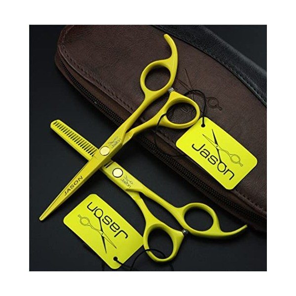 KOAIEZ Ensembles De Ciseaux De Coupe De Cheveux Professionnels Jaunes De 5,5 Pouces, Cisaillements Texturiants De Salon Multi