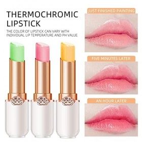 3 Pcs Baume à lèvres à changement de couleur Un rouge à lèvres Aloe Vera + Un rouge à lèvres orange + Baume à lèvres pêche En