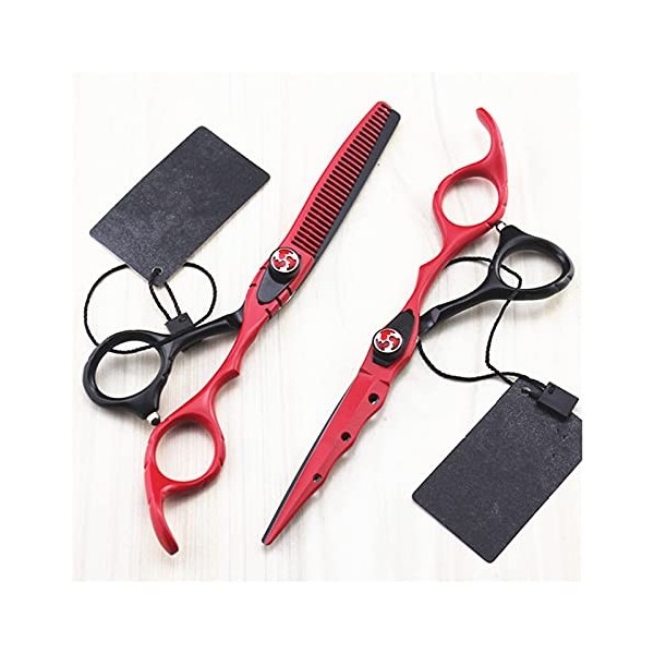 NC Ciseaux de Coupe de Cheveux Rouges de 6 Pouces, Ciseaux damincissement de Cheveux, Outils de Coiffeur de Ciseaux de Coupe