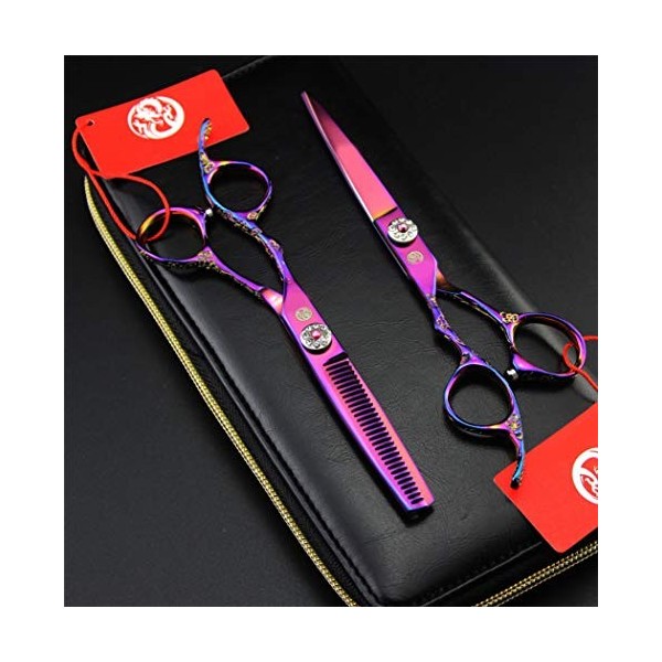 Gaucher 6.0 Pouces Ciseaux de Coupe de Cheveux - Coiffure Dilution Ciseaux Professionnel Barber Salon Toilettage Violet Set 4