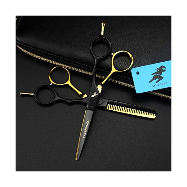 CXYY Ensemble de Ciseaux de Coiffure en Or Noir de 5,5 Pouces, Ensemble doutils de Coupe de Cheveux Ciseaux barbier, Ensembl