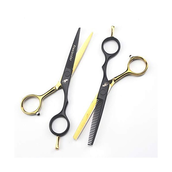 CXYY Ensemble de Ciseaux de Coiffure en Or Noir de 5,5 Pouces, Ensemble doutils de Coupe de Cheveux Ciseaux barbier, Ensembl