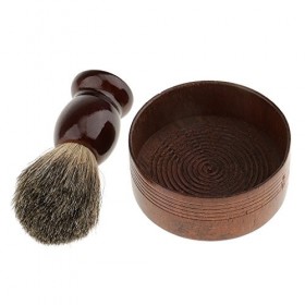 Trjgtas Blaireau en Bois for Hommes avec Bol de Tasse de Rasage Savon à Barbe de barbier, Bol de Brosse en Bois