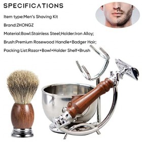 Kit De Rasage Humide pour Hommes,Rasoir de Sûreté Luxe et Support de Brosse avec Bol de Savon et Brosse de Rasage pour Cheveu