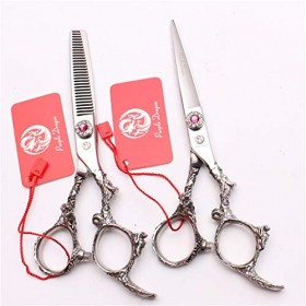 SXFXZ Ciseaux Professionnelle Coupe et Ciseaux à effiler 5.5/6.0 Pouces Argent Kit Convex Bord Coiffure Creative Dragon poi