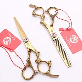 SXFXZ Ciseaux Professionnelle Coupe et Ciseaux à effiler 5.5/6.0 Pouces dor Kit Convex Bord Coiffure Creative Dragon poign