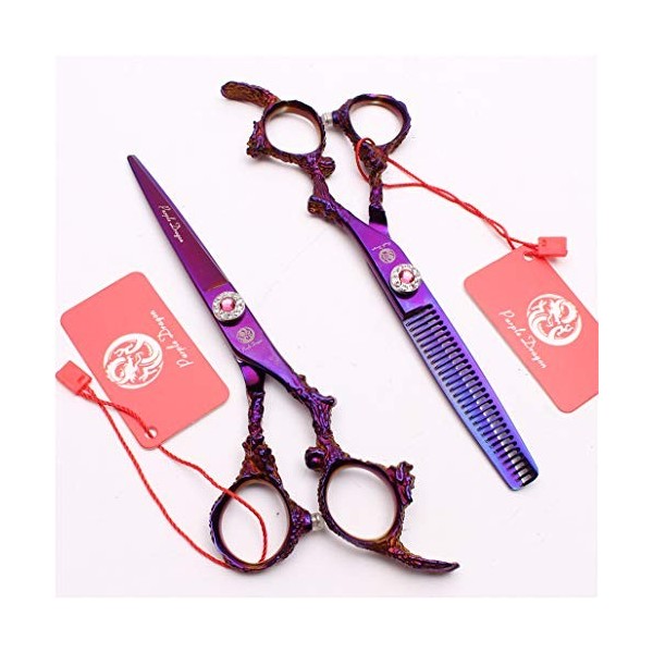 SXFXZ Professionnel Ciseaux de Coupe et Ciseaux à effiler 5.5/6.0 Pouces Violet Kit Convex Bord Coiffure Creative Dragon po