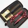 Rouge Professional 5.5 pouces -Handed Ciseaux de coiffure Set haut de gamme coupe et ciseaux à effiler Kit 6CR acier Salon de