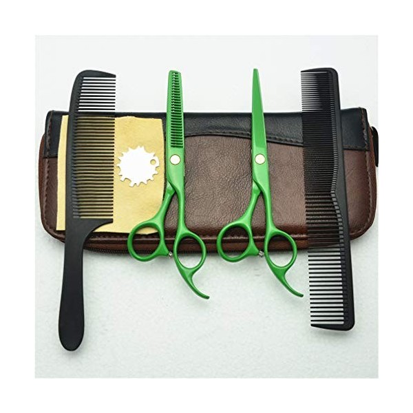 Professional 5.5 Pouces -Handed Ciseaux de Coiffure Vert Set Haut de Gamme Coupe et Dilution Ciseaux Kit Cheveux Shear Salon 