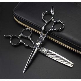 HIJIN Professionnel Inoxydable 6.0 Set Ciseaux De Coiffure, Barbiers Coupe Kit, Ciseaux Droits Et des Ciseaux Dents , pour S