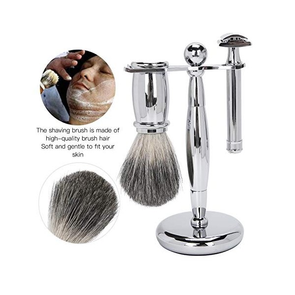 Ensemble De Rasage, 3pcs Rasoir Manuel Professionnel Rasoir Blaireau Support En Alliage Kit De Rasage De Barbe