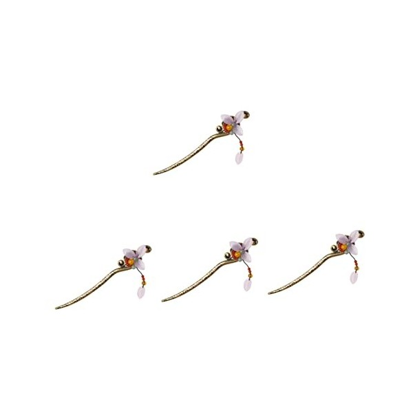 LALAFINA 6Pcs Alliage Vintage Fleur Épais Et Faire Des Épingles En Bois Baguettes Charmes Épingle À Gland Accessoires Bâtons 