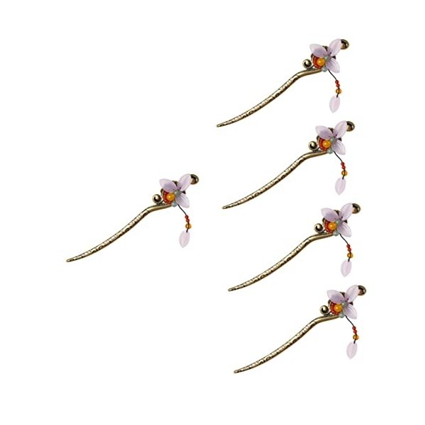 LALAFINA 6Pcs Alliage Vintage Fleur Épais Et Faire Des Épingles En Bois Baguettes Charmes Épingle À Gland Accessoires Bâtons 