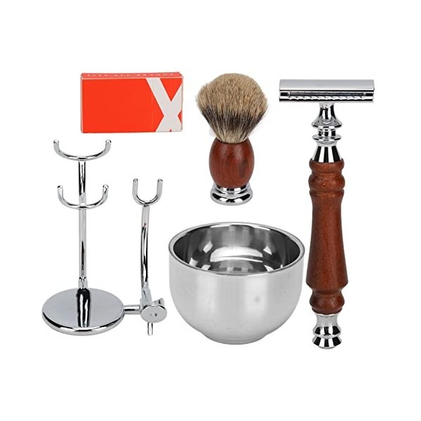 Kit de Soins de Rasage pour Hommes avec Lames de Rechange Tondeuse à Barbe Manuelle Blaireau de Rasage et Ensemble de Couteau