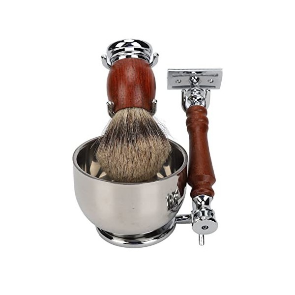 Kit de Soins de Rasage pour Hommes avec Lames de Rechange Tondeuse à Barbe Manuelle Blaireau de Rasage et Ensemble de Couteau