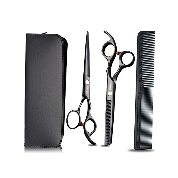 Ciseaux de coiffure professionnels 3 Pack Set Ciseaux de coupe de cheveux Set 6 pouces avec sac de rangement noir 
