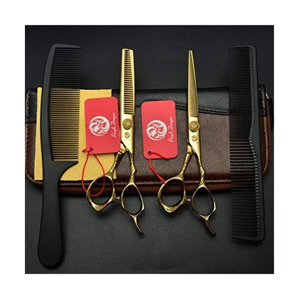 Professionnel Barber Haut de Gamme dor 6.0 Pouces Ciseaux de Coupe de Cheveux Dilution Ciseaux Peigne 9CR Acier 4Pc Set Coif