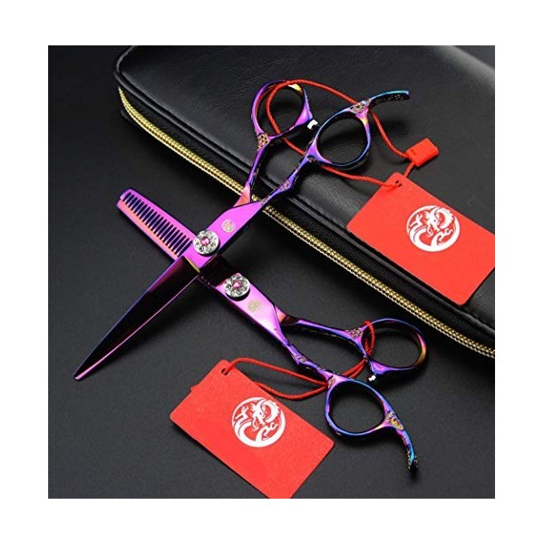 Handed Ciseaux de coiffure professionnel Violet Gauche Haut de gamme 6 pouces personnalité Plum Blossom Set poignée haut de g