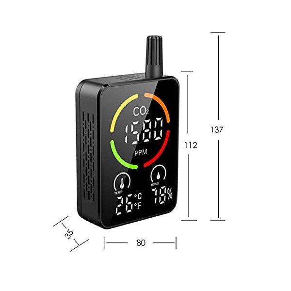 Détecteur de CO2 Capteur de dioxyde de Carbone | Testeur dhumidité et de température de Moniteur de qualité de lair | Capte