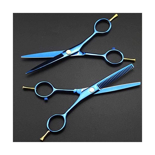 Jeu de coiffure Professional 5.5 pouces à deux queues ciseaux CISEAUX amincissement bleu ciseaux de coupe de cheveux de coiff