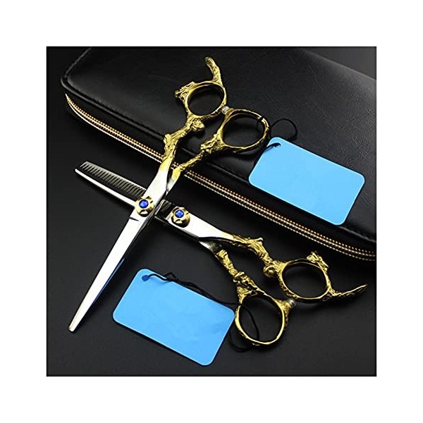 OUYOXI 6 pouces Golden Dragon Handle Barber Scissors, Sceaux de coiffure, Scissors d’éclaircissement, Ciseaux de barbier, Cis