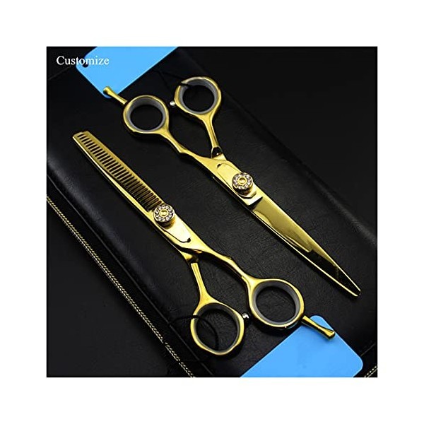 OUYOXI 6 pouces ciseaux dorés ciseaux de barbier, ciseaux de barbier d’éclaircie, ciseaux de barbier, ciseaux de coiffeur co