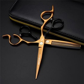 KOAIEZ Ensemble De Ciseaux De Coiffure en Acier Inoxydable De 6,0 Pouces en Or, Cisaillements De Coiffure Multifonctionnels S