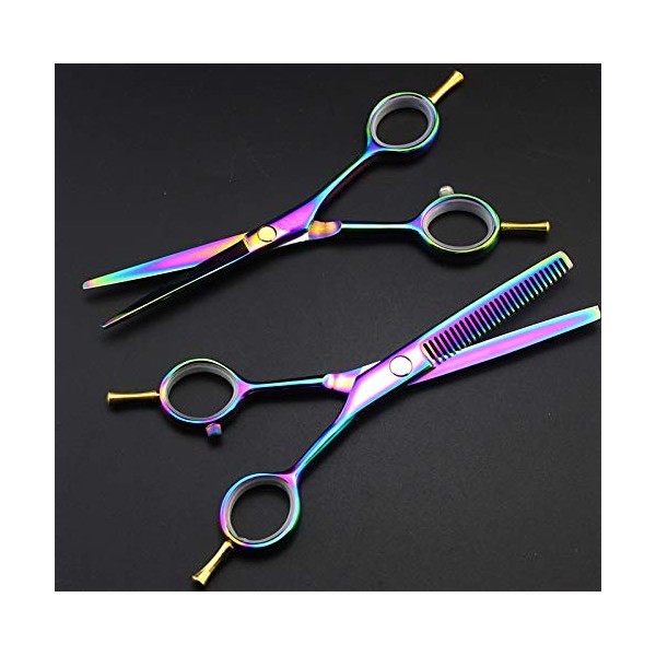 Ciseaux de coupe de cheveux, ciseaux professionnels à deux queues de 5,5 pouces, ciseaux amincissants arc-en-ciel, ensemble d