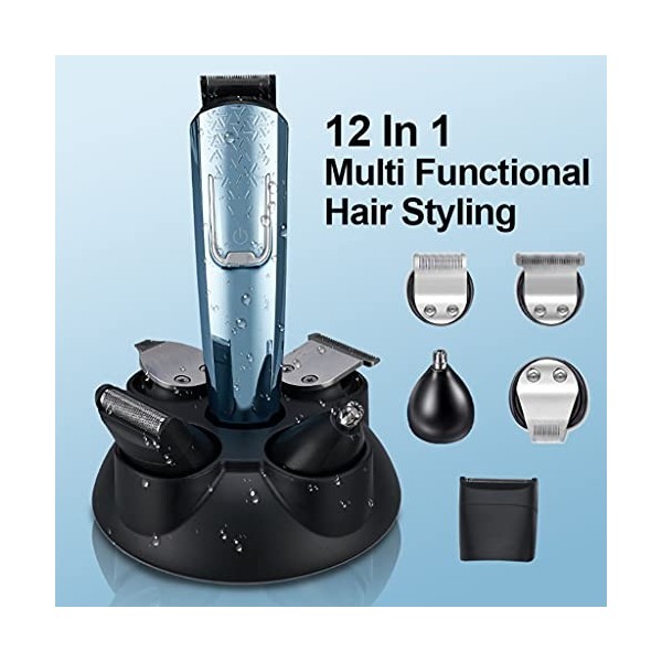 HANBOLI Tondeuse à Cheveux pour Hommes, Kit de Tondeuse à Barbe 5-en-1 avec Affichage numérique 120 Minutes dautonomie USB R