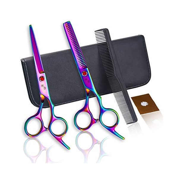 WYGC Hair Cutting Scissors Kit 6.0 inch Color Professional Stainless Steel Hairdressing Scissors Thin Textured Bangs Flat Too