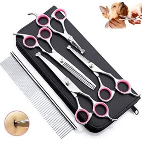 Chien Ciseaux toilettage avec la sécurité pointe ronde 5 pièces, ciseaux cheveux en acier inoxydable Heavy Duty Dilution droi