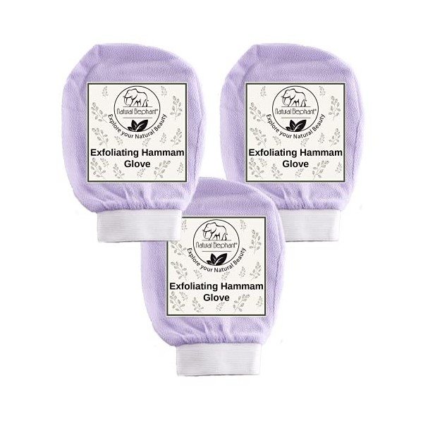 Natural Elephant Lot de 3 gants exfoliants pour hammam – Gant exfoliant visage et corps Lovely Lilas 