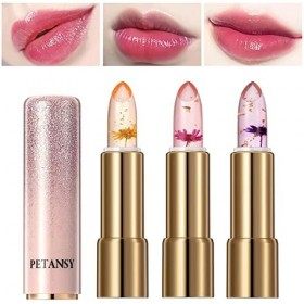Sitovely 3 Pcs Rouge à Lèvres Jelly Flower Lipstick, Hydratant Fleurs Rouge à Lèvres Magique Température Change de Couleur Ba