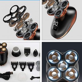 FRCOLOR Rechargeable Rasoir pour Hommes Chauves Étanche Cinq- Rasoir Tête LED Affichage Électrique Coupe Outils Noir 