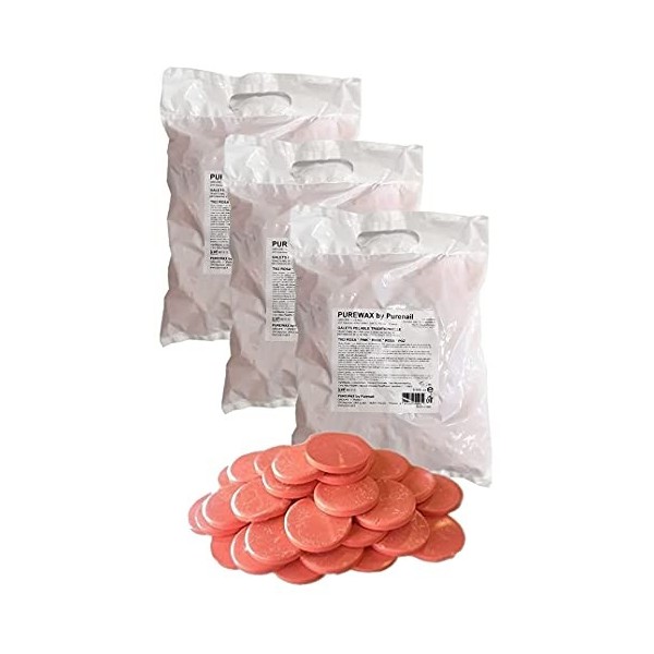 Purewax | Galets de cire à épiler | ROSE | 3 sachets de 1KG | épilation sans Bande | Jambes | Aisselles | bras | corps | Cire